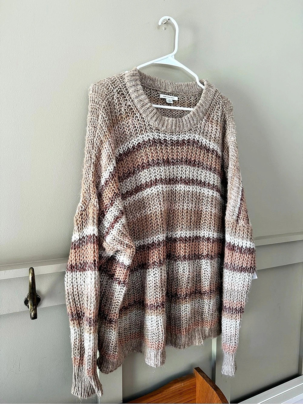 American Eagle Striped Knit Sweater in Brown & Pink Size Medium